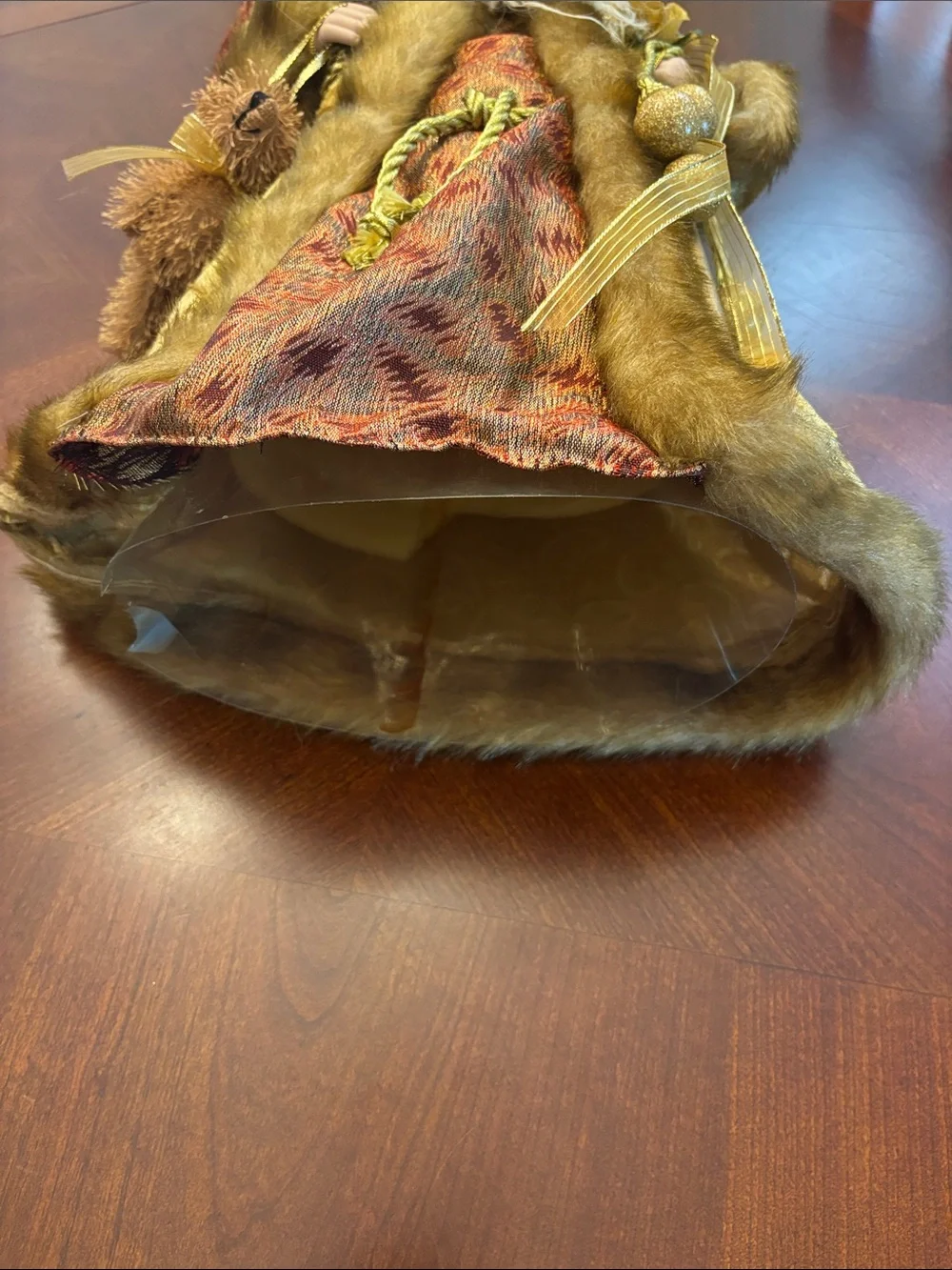 Vintage-Inspired golden color Fur Santa Figurine Holiday Decor